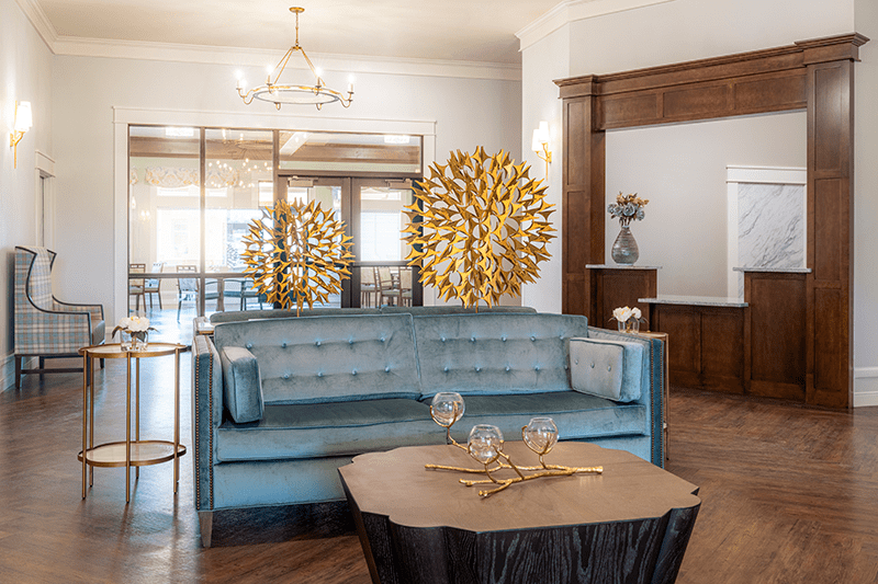 Front lobby with couch and decorations
